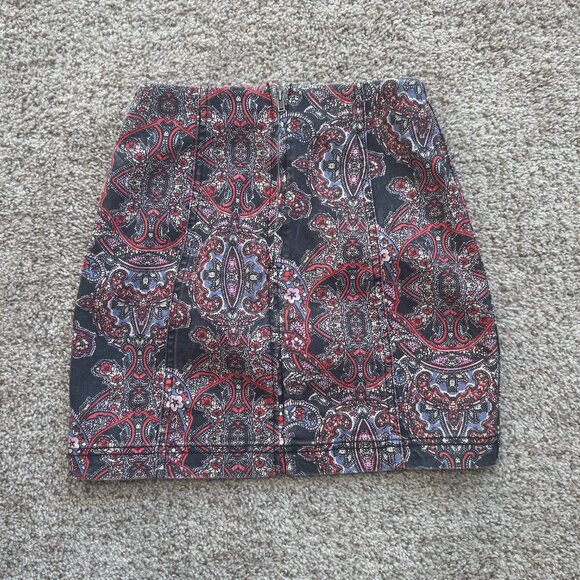 Free People Paisley Bodycon Mini Skirt Size 0 Vintage Bold Print Boho - Picture 2 of 5